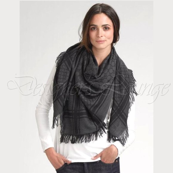 NWT GUCCI Grey GG Survie Monogram GG Scarf Shawl - Picture 3 of 9